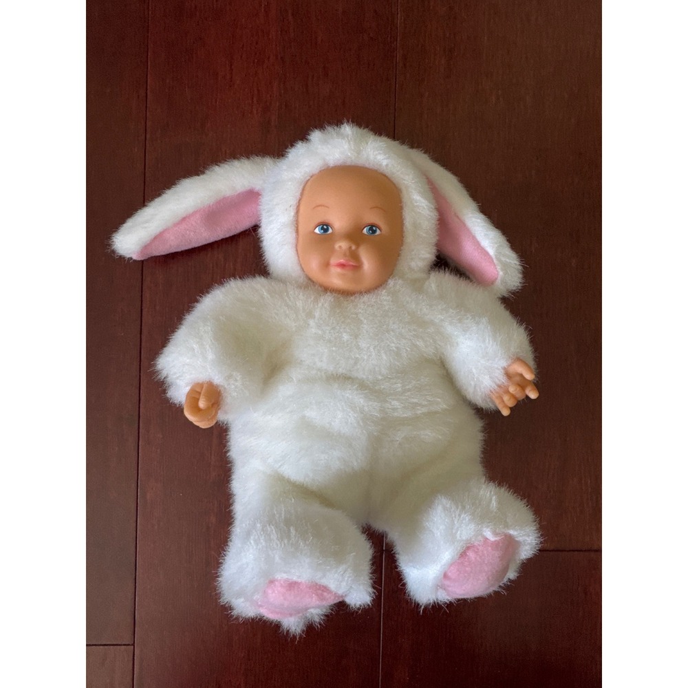 Anne Geddes Baby Bunny Rabbit Plush Doll White Pink Easter Collectible‎ 9 inch